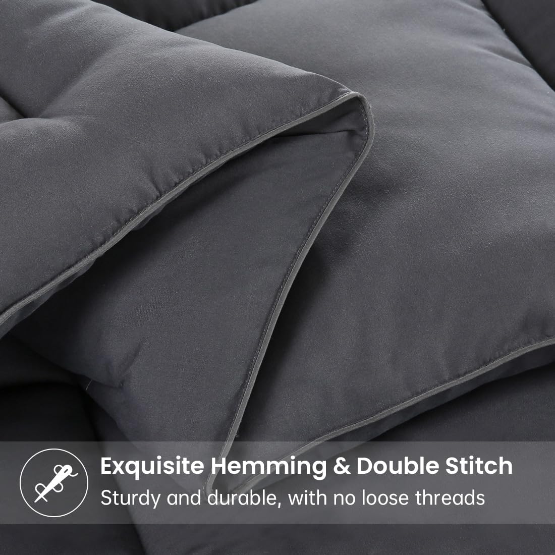 EASELAND Twin Size Down Alternative Comforter - Quilted Duvet Insert for All Seasons, Soft Lightweight with Corner Tabs, Summer Winter Warm Bedding, Dark Grey 64×88 Inches