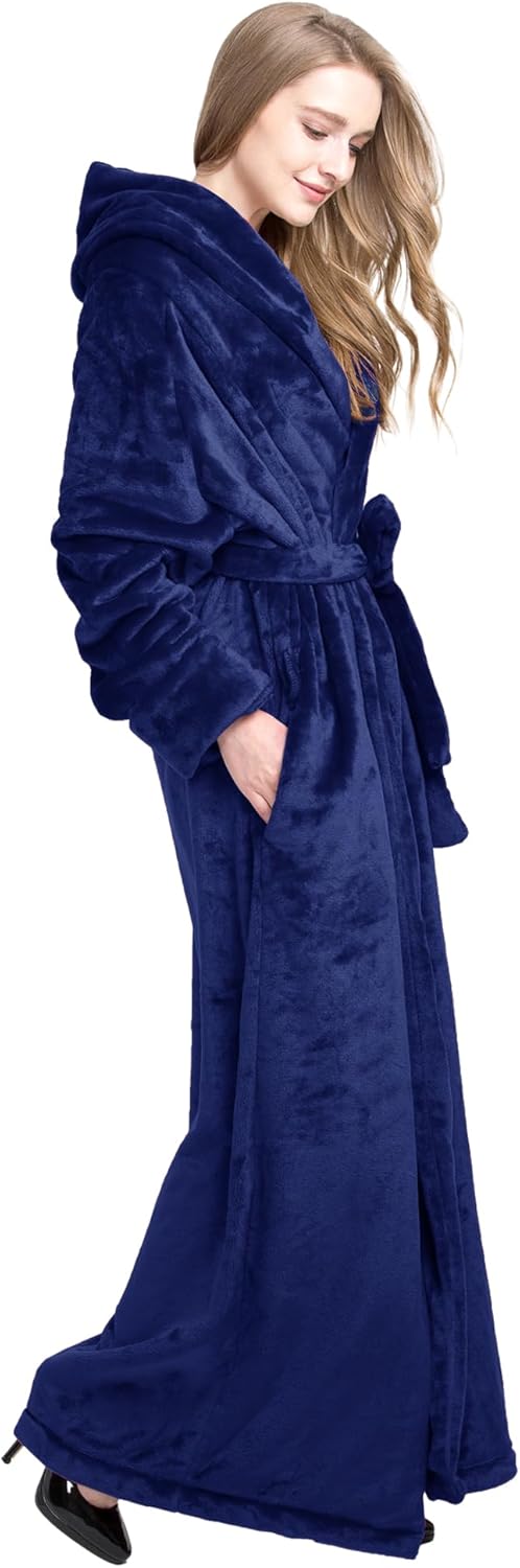 Women's Plush Robe Extra Long Robe with Pockets Thicken Soft Warm Bathrobe