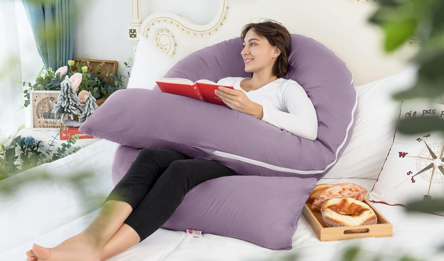 Meiz U Shaped Pregnancy Pillows for Sleeping, 65" Maternity Pillow for Full Body Support, Cooling Pregnancy Pillow with Jersey Cover, Purple