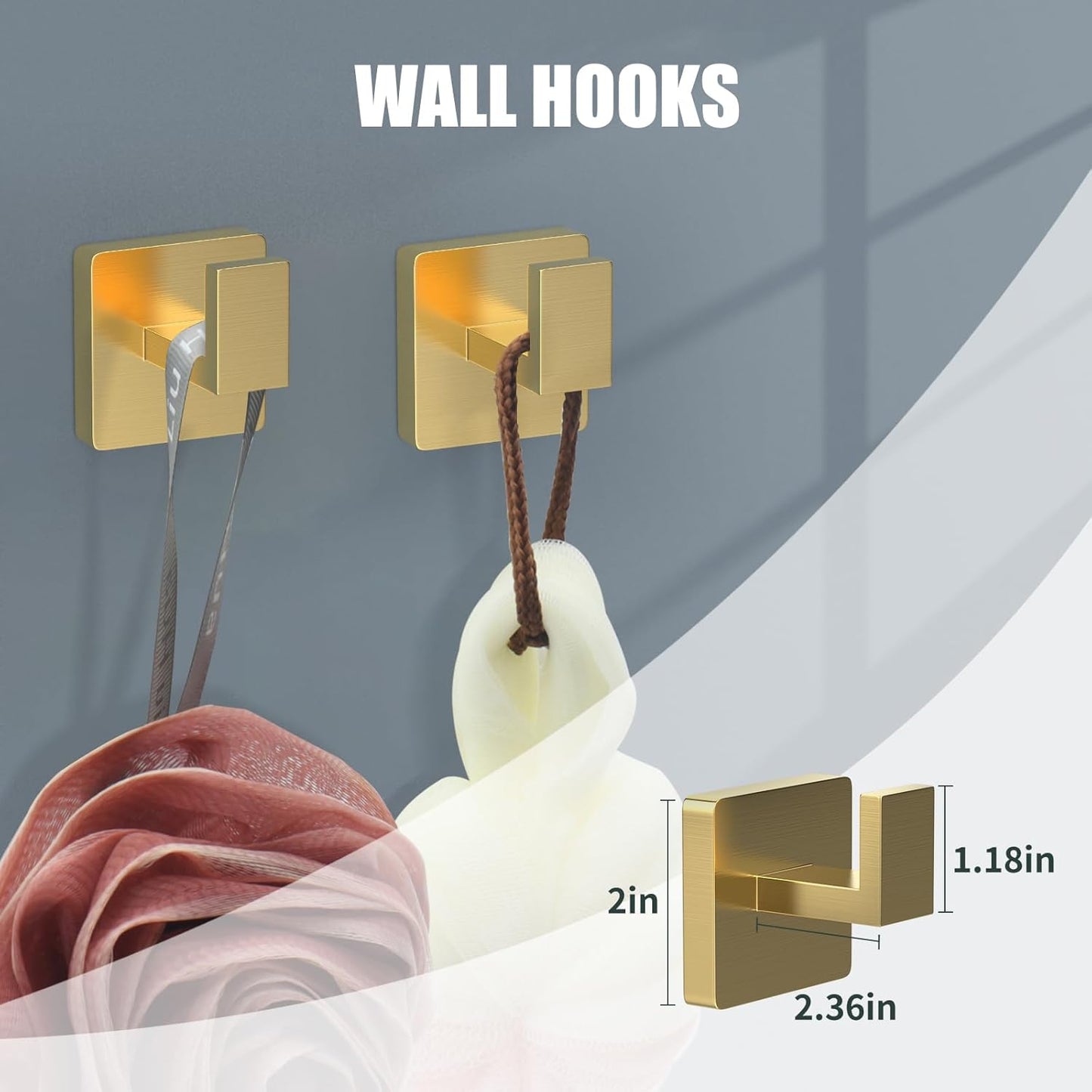 5 Piece Gold Towel Bar Set Bathroom Hardware Set Gold Bathroom Accessories Set with 2 Towel Hook, Stainless Steel Wall Mounted Bathroom Towel Rack Set Square 16-Inch