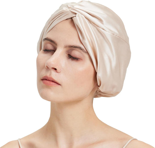 100% Mulberry Silk Bonnet, Double-Layered Hair Bonnet for Sleeping Women, Pure Silk Turban, Night Sleep Hair Wrap