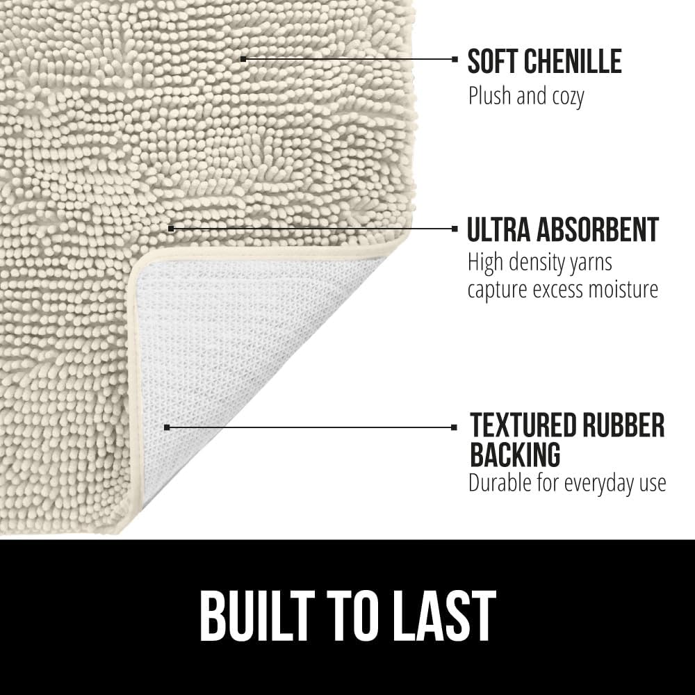GORILLA GRIP Bath Rug Mat 30x20, Thick Absorbent Chenille, Quick Dry Microfiber Mats, Rubber Backing Washable Shower Floor Rugs, Bathmat Runner, US Designed Bathroom Home Decor Accessories Dusty Cloud