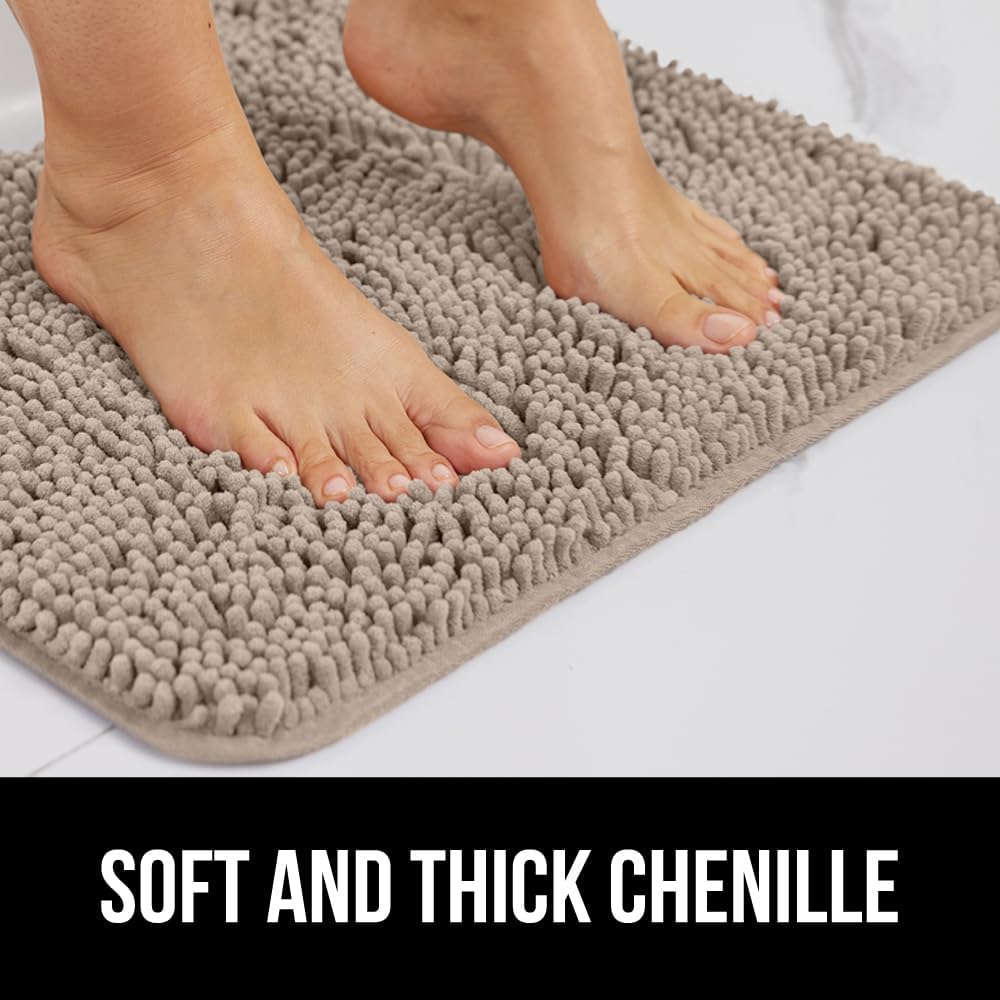 GORILLA GRIP Bathroom Rug Sets 3 Piece, Bath Mat Set and Oval Toilet Base with Rubber Backing, Plush Absorbent Shaggy Chenille Washable Mats, Includes 24x19.5, 24x17 and 30x20 Inch Rugs, Gray Beige