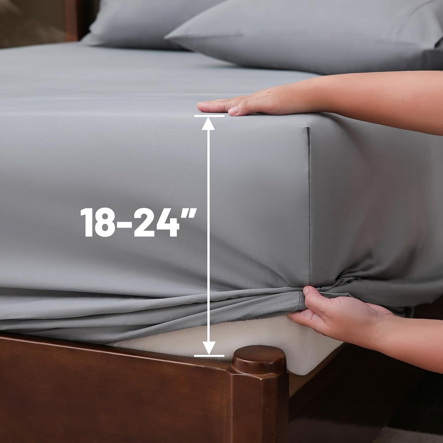 Extra Deep Pocket California King Sheets 18-24 Inch 1000 Thread Count 100% Egyptian Cotton Sateen Weave Soft Breathable 4 Pieces（California King,Grey）