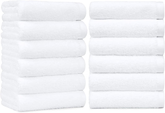 Amazon Basics Soft and Thick Cotton Hand Towels, 16 x 26 in, White, 12-Pack