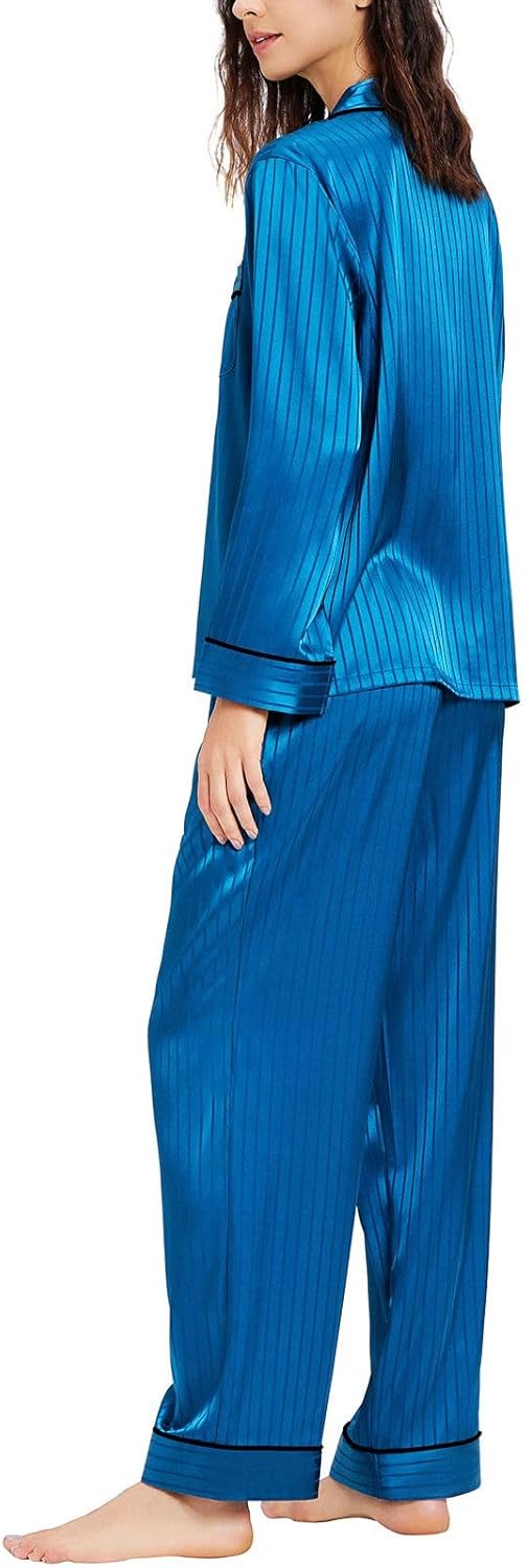 Lonxu Silk Satin Womens Pajama Sets Button Down Sleepwear Loungewear XS~3XL