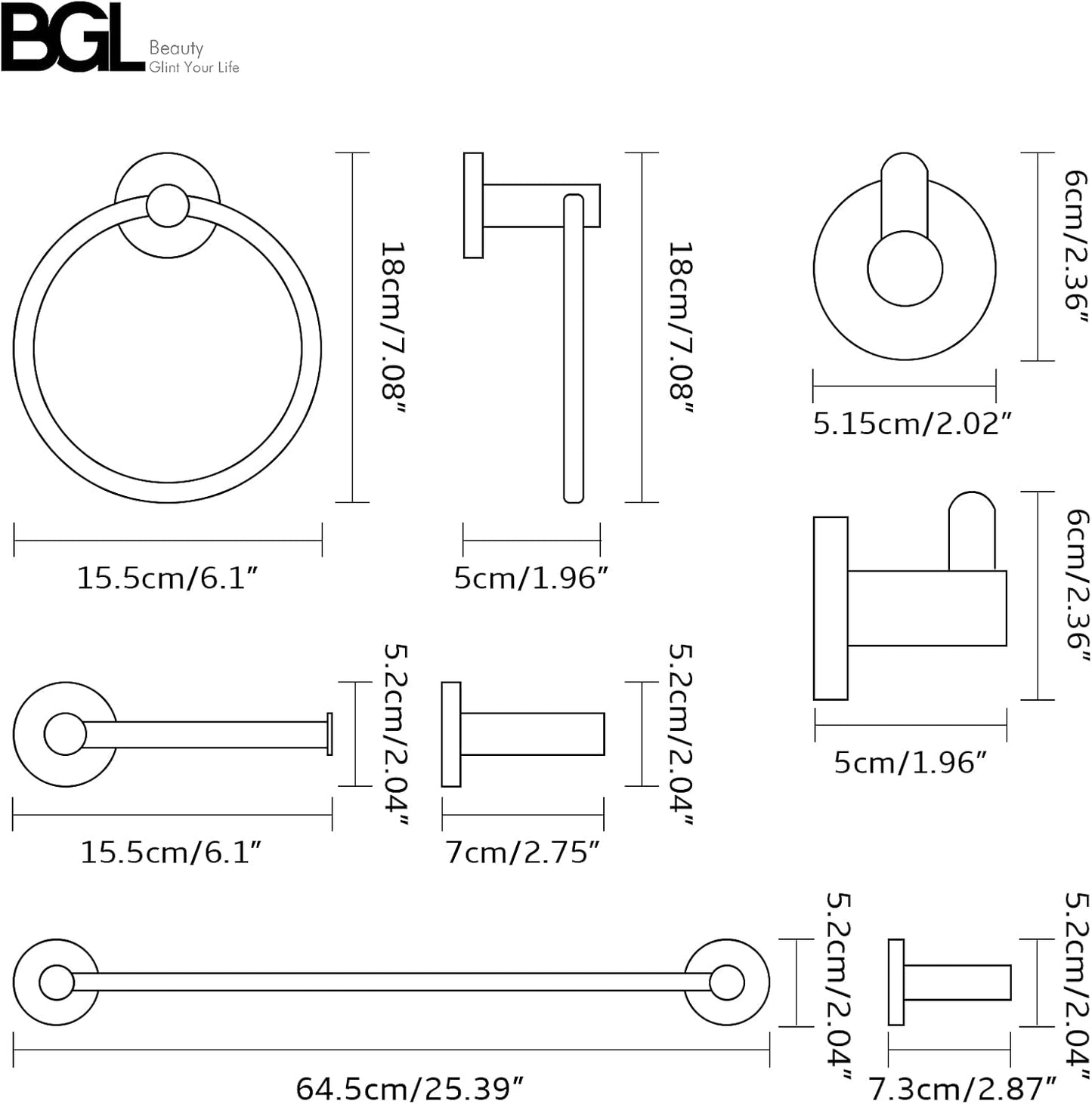 BGL Bathroom Hardware Set Matte Black 4-Pieces Bathroom Towel Rack 24 Inches Adjustable Bathroom Accessories Set