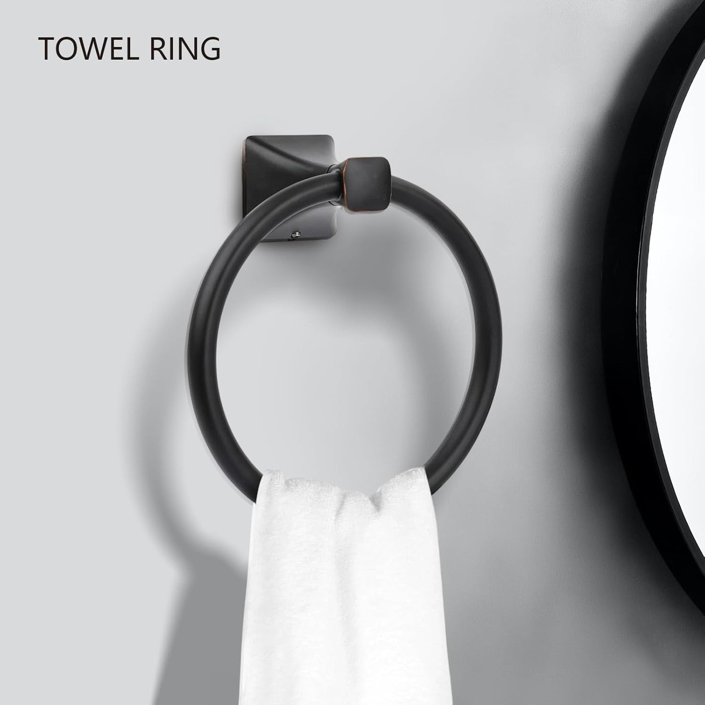 Matte Black Bathroom Hardware Set 5-Pieces, SUS304 Stainless Steel Bath Towel Bar Set Wall Mounted, Including Hand Towel Bar,Towel Ring, Toilet Paper Holder, 2Pcs Robe Towel Hook