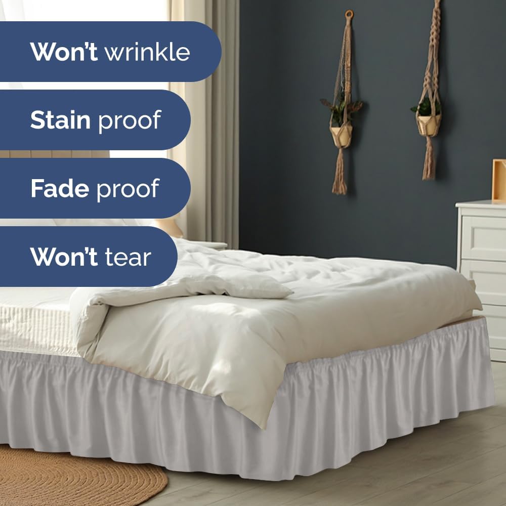Wrap Around Dust Ruffle Bed Skirt - French Grey - Twin/Twin XL Size Beds w/ 12 Inch Drop - Easy Fit Elastic - Adjustable Pleated Bedskirt w/Brushed Fabric - Wrinkle Free, Women, Men, Kids & Teens