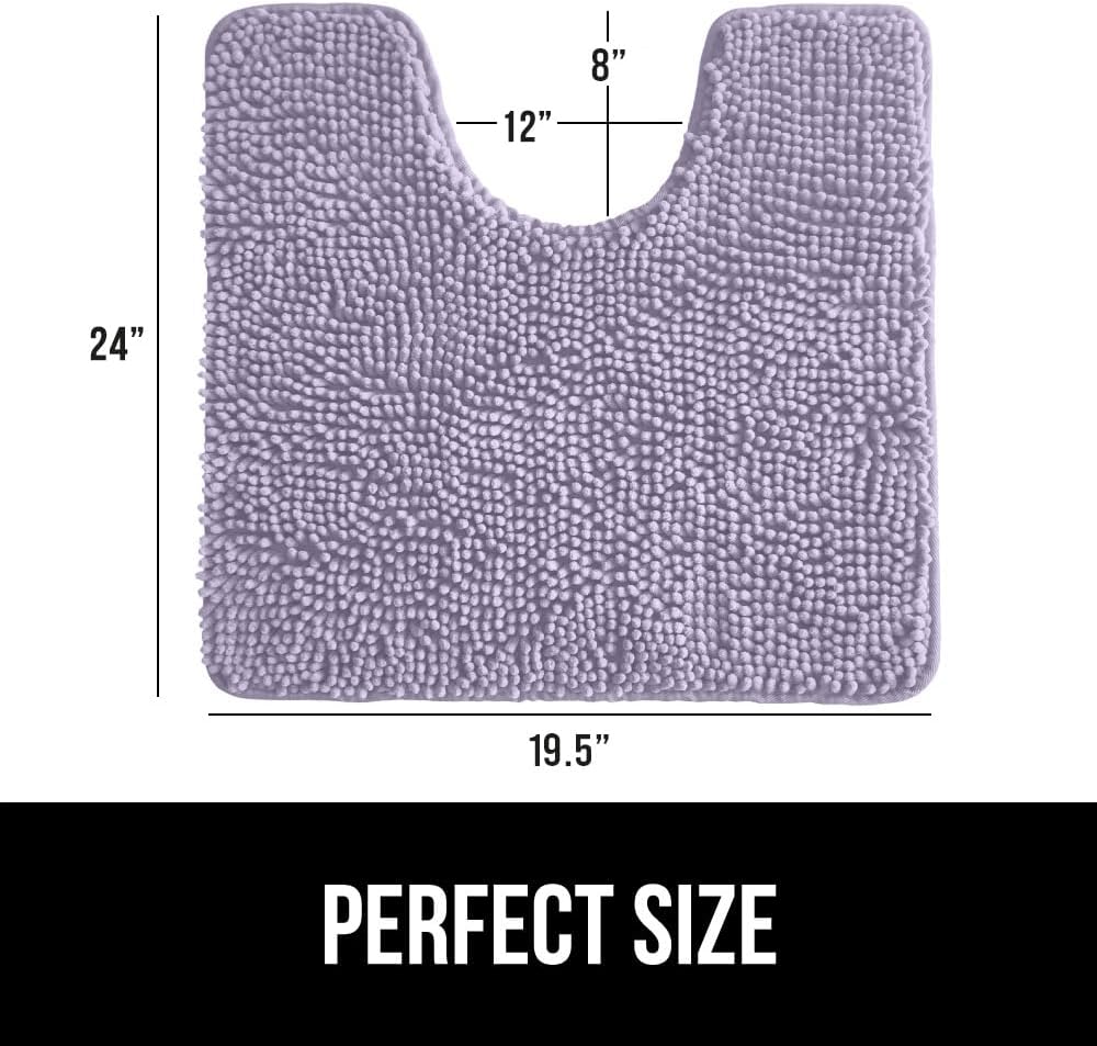GORILLA GRIP Plush Absorbent Shaggy Chenille Bath Rug Mat for Oval Toilet Base with Rubber Backing, Machine Washable Rugs, Soft Microfiber Contour Mats for Toilets, Bathroom Decor, Lt Purple