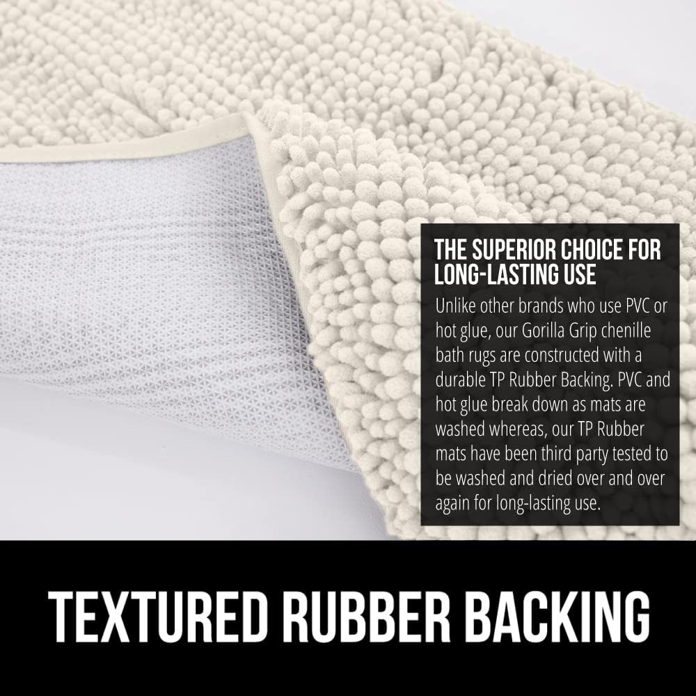 GORILLA GRIP Bath Rug Mat 30x20, Soft Absorbent Chenille, Quick Dry Microfiber Mats, Rubber Backing Washable Shower Floor Rugs, Bathmat Runner, US Designed Bathroom Home Decor Accessories Ivory Cream