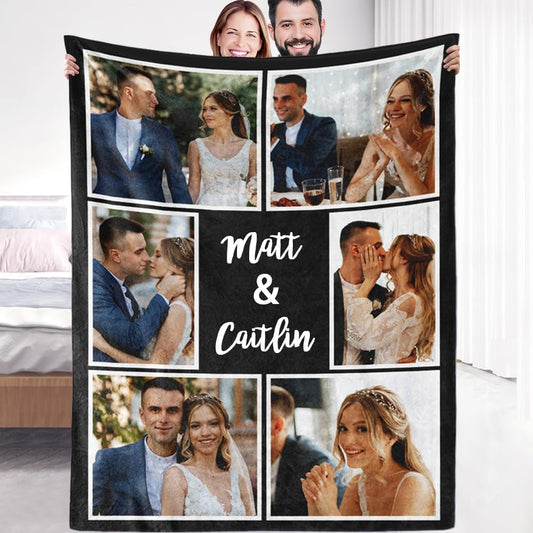 Custom Sherpa Fleece Blanket With Photos and Text - Soft Warm Fuzzy Personalized Couples Gift for Boyfriend Girlfriend - Customized Picture Blanket for Birthday Christmas - Ships Next Day