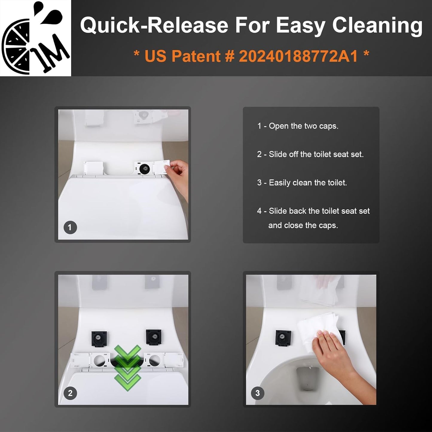 1M Family Toilet Seat, Patented Slow Close & Quick Releasing Technology, Anti-Wiggling, Easy to Install and Clean, Standard Round with Toddler Seat Built In (1 Piece)