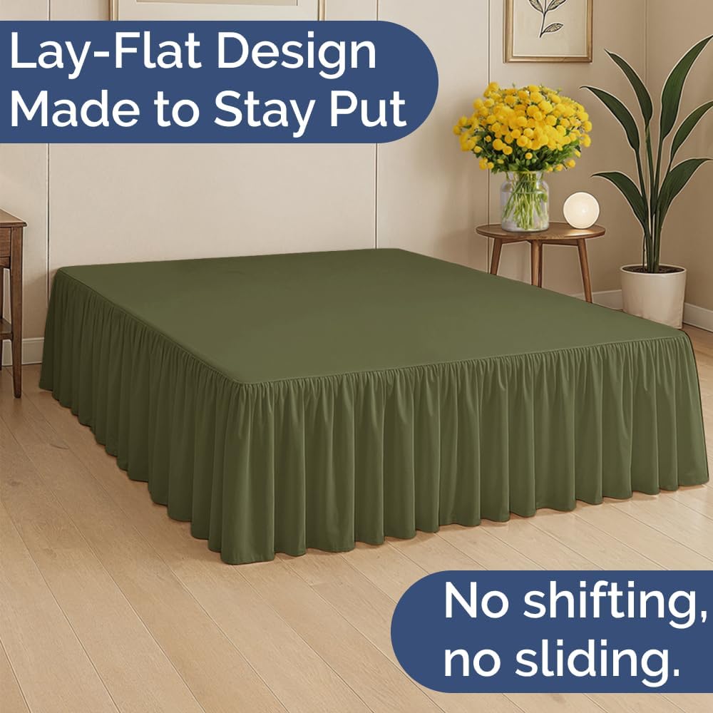 Bedskirt Full Size Ruffle - 12 inch Drop Dust Ruffle Bed Skirt with Platform - Soft, Easy Fit, Premium Hotel Quality - Wrinkle, Fade & Shrink Resistant - for Women, Men, Kids and Teens - Sage Green