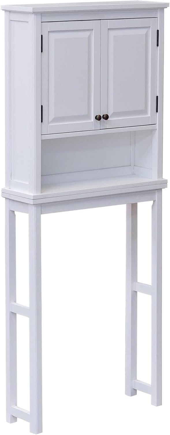 Alaterre Furniture Dorset Over-The-Toilet Storage Cabinet Set – Bathroom Organizer with Adjustable Shelf, Open Display Shelf, Zinc Hinges, and Nylon Floor Levelers (White)