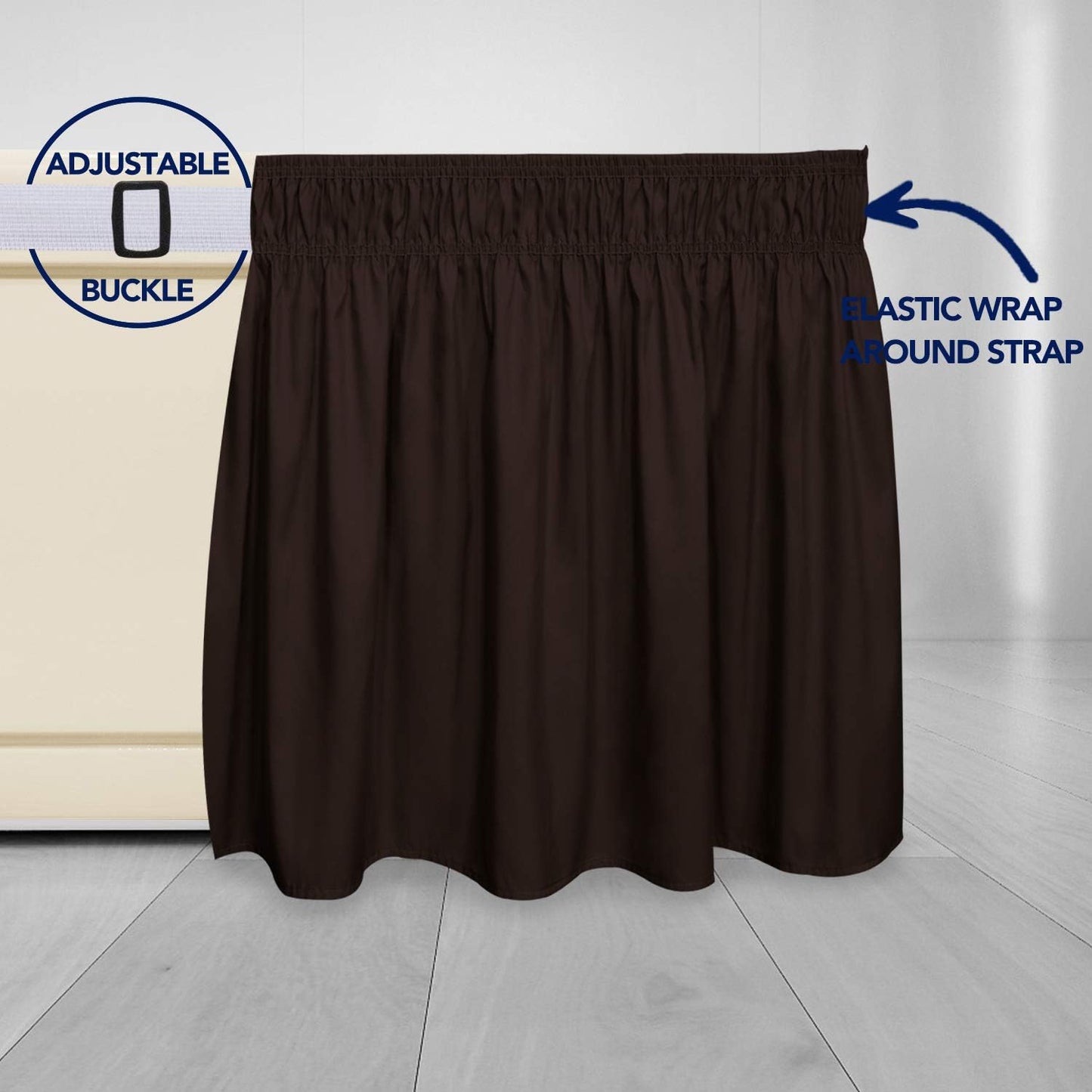 PureFit Wrap Around Ruffled Bed Skirt with Adjustable Elastic Belt - 14 Inch Drop Easy to Put On, Wrinkle Free Bedskirt Dust Ruffles, Bed Frame Cover for Twin,Twin XL and Full Size Beds, Chocolate