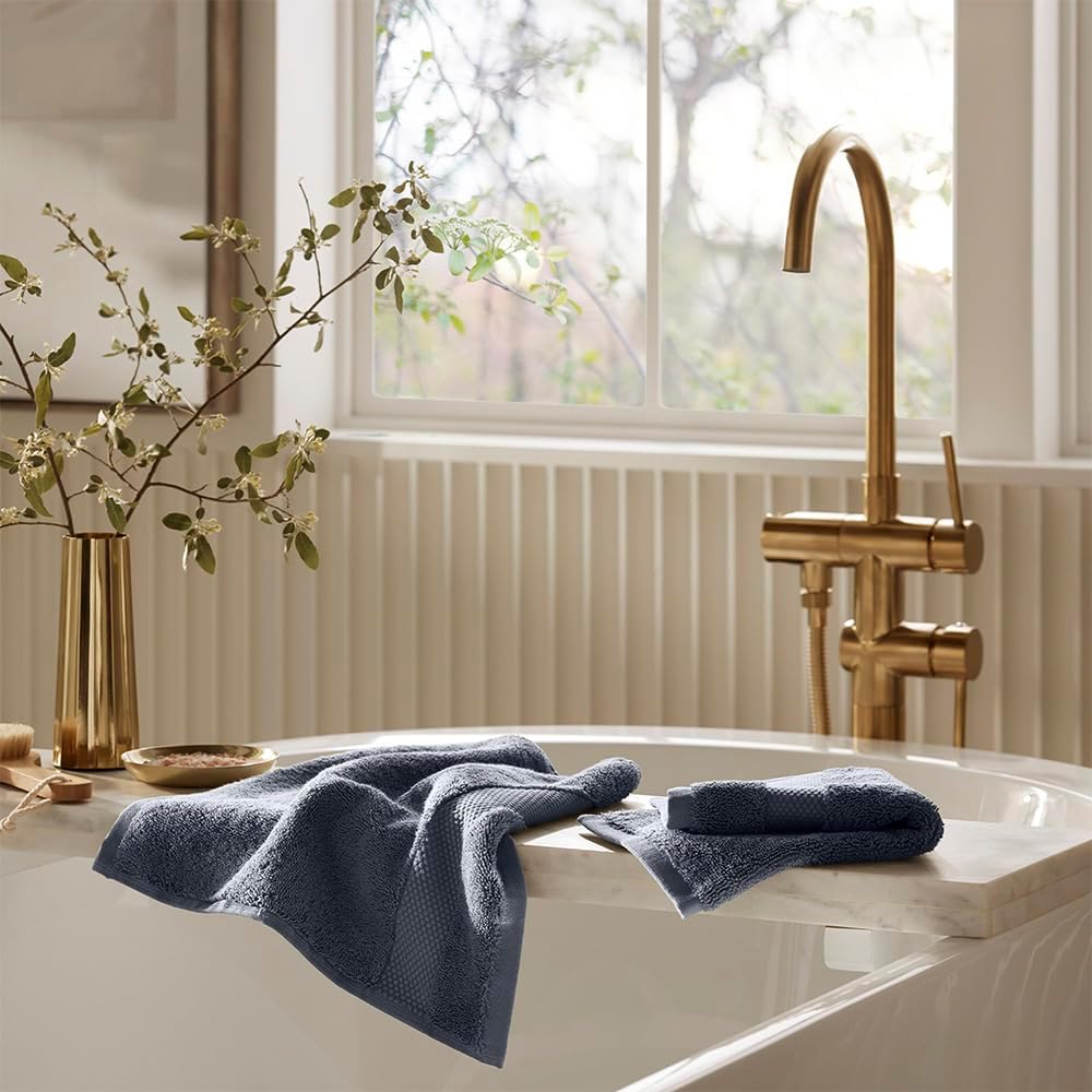 BOLL & BRANCH Plush Bath Sheet Set - Mineral - 6 Piece - Includes 2 Oversized Bath Sheets, 2 Hand Towels & 2 Washcloths - 100% Organic Cotton - Ultra Soft & Luxurious - Quick Absorbing
