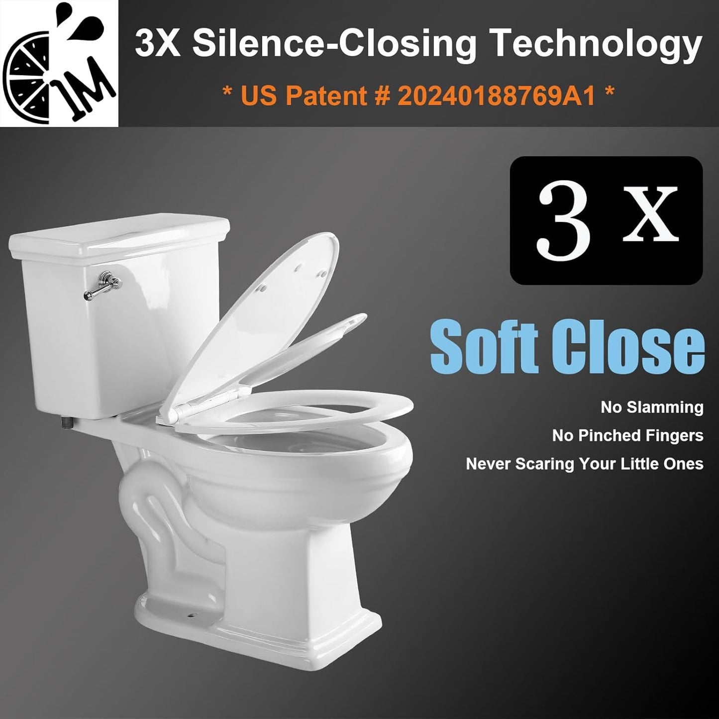 1M Family Toilet Seat, Patented Slow Close & Quick Releasing Technology, Anti-Wiggling, Easy to Install and Clean, Standard Round with Toddler Seat Built In (2 Pieces)