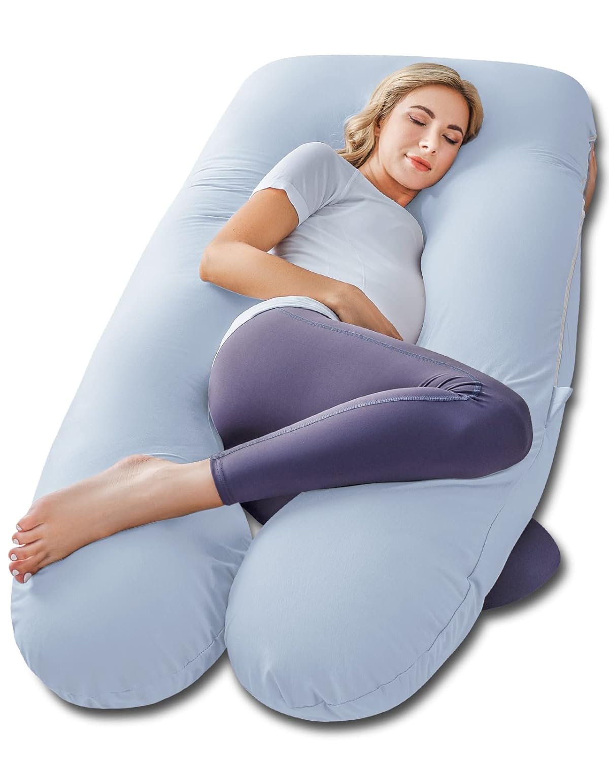 Meiz Pregnancy Pillow, Cooling Pregnancy Pillows for Sleeping, Maternity Pillow for Pregnant Women, Pregnancy Body Pillow with Cooling Jersey Cotton Cover, Blue