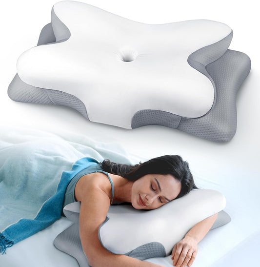 Ergonomic Contour Memory Foam Pillows, Orthopedic Bed Pillow for Side Back Stomach Sleeper
