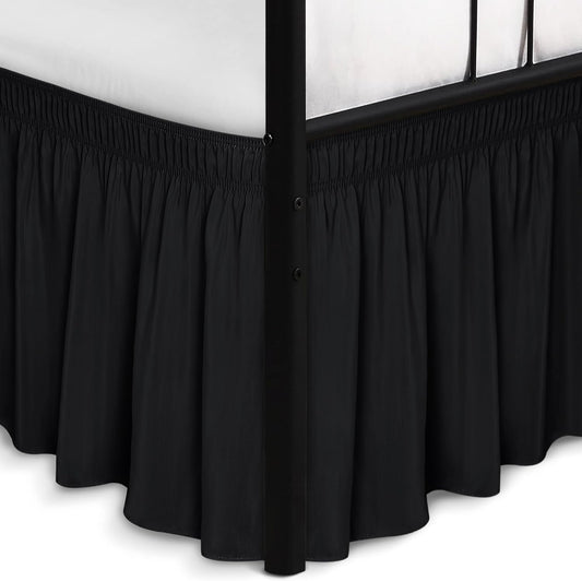 Biscaynebay Wrap Around Bed Skirts with Split Corners for King Beds 18" Drop, Black Adjustable Elastic Dust Ruffles Easy Fit Wrinkle Resistant Silky Luxurious Fabric Machine Washable