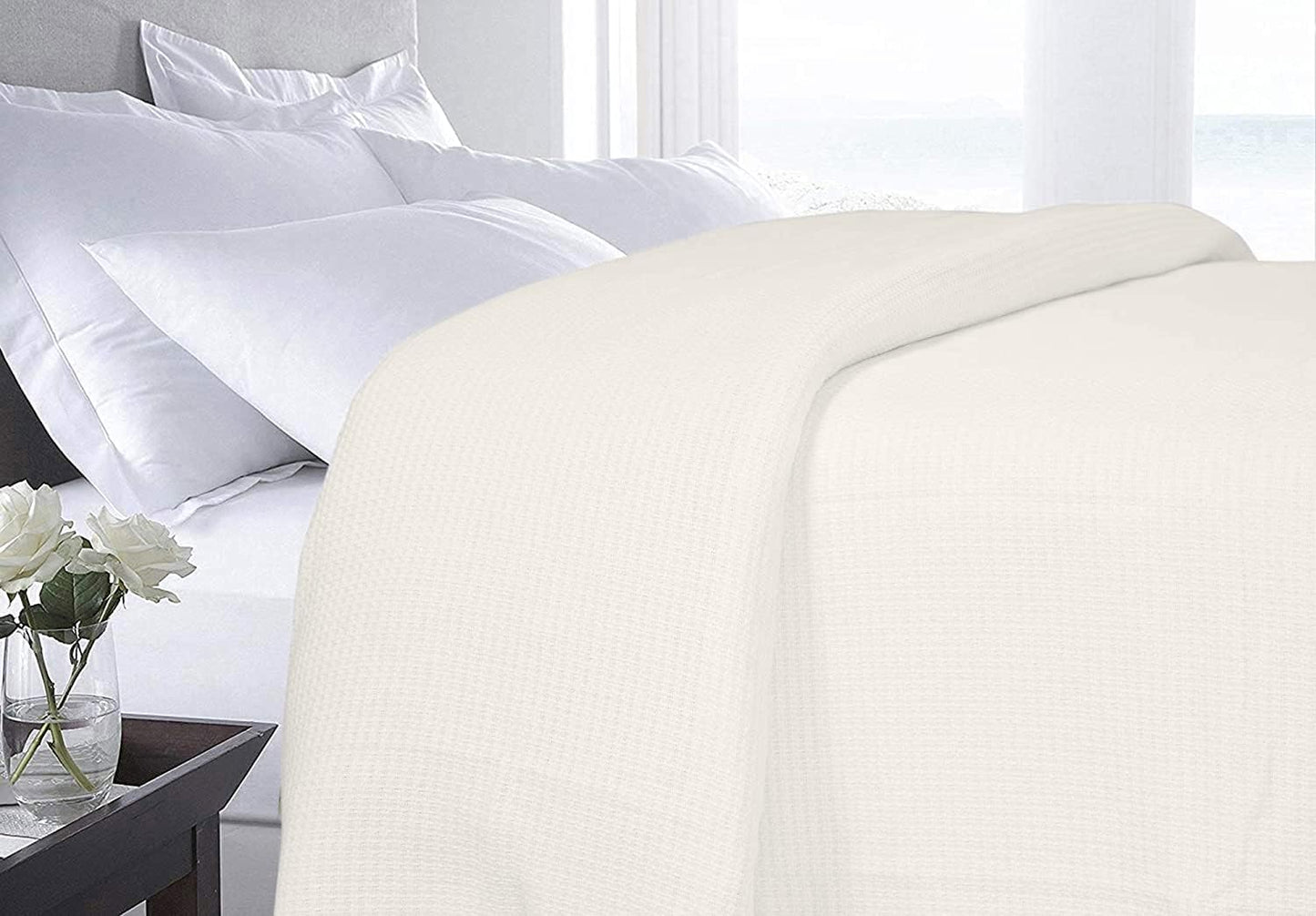DOLLCENT 100% Cotton King Size Blanket for Bed, Premium Soft Combed Lightweight Blankets, Washed Breathable Cozy Bed Throw Blanket, Ivory King Cotton Blankets for All Season: Ivory (108"x90")