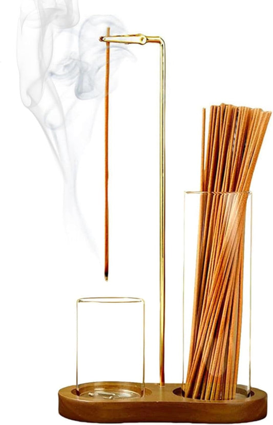 2 in 1 Glass Incense Holder & Burner for Sticks with Ash Catcher, Anti-Ash Flying Design, Storage Organizer and Hang Upside Down for Meditation Yoga Spa Home Decor