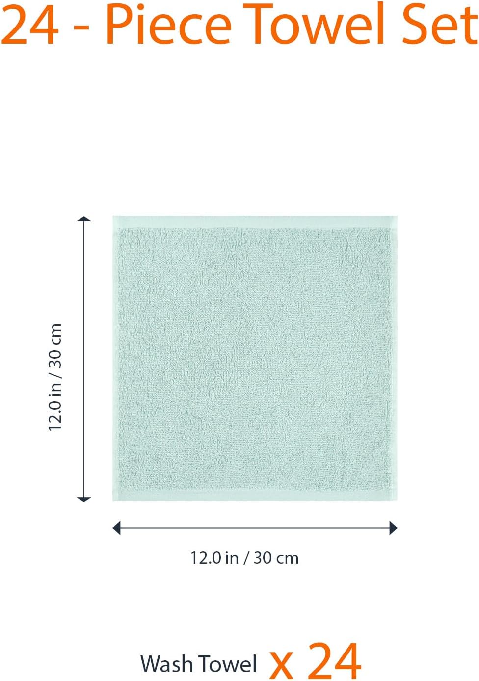 Amazon Basics face Towels for bathroom, 100% Cotton Extra Absorbent washcloth, Fast Drying - salon towel - 24 Pack Ice Blue (12 x 12 inches)