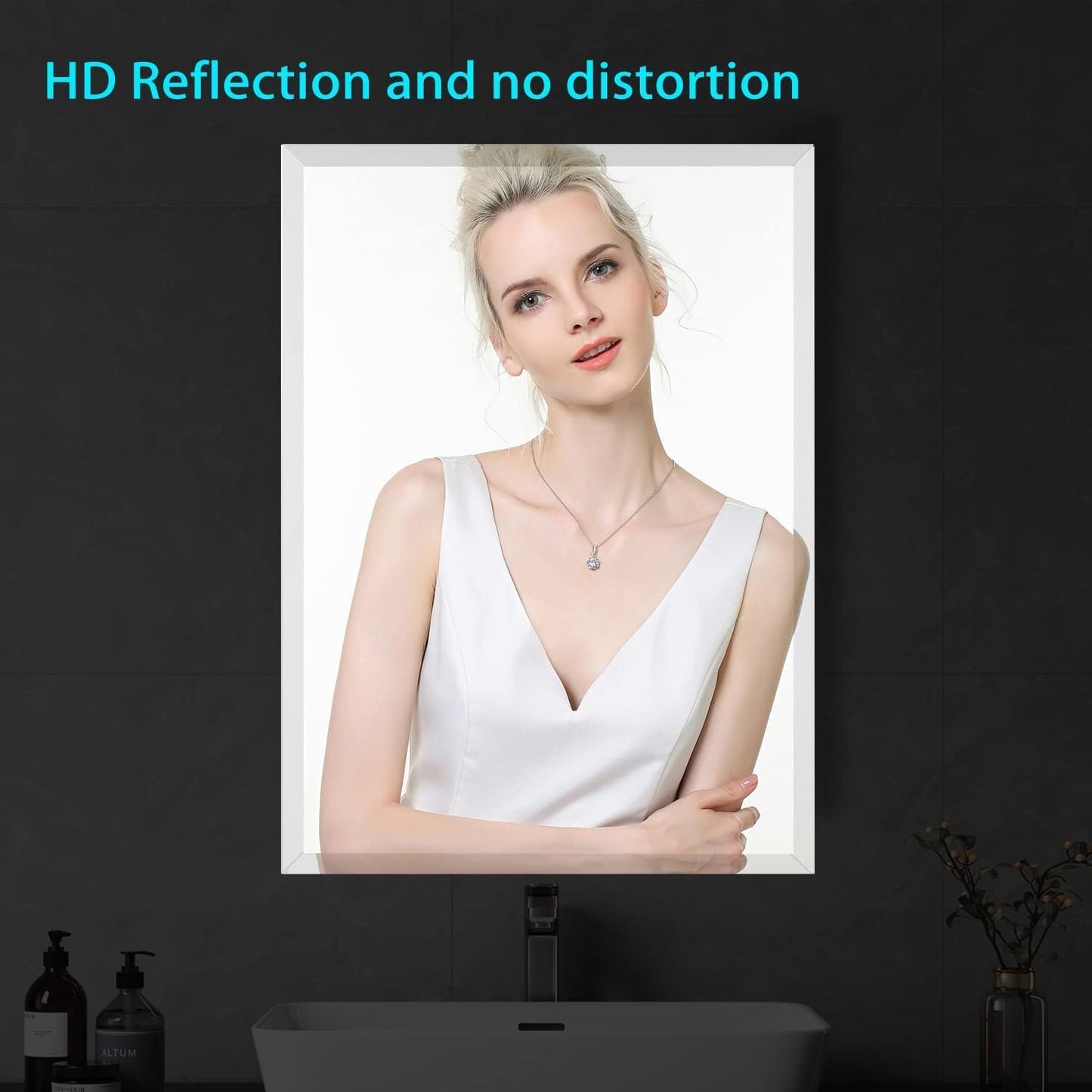Frameless Beveled Edge Bathroom Mirror 38x26 Inch Rectangle Wall Mirror Explosion Proof and Shatterproof Bathroom Vanity Mirror Wall Mounted Hang Firmly (Horizontal or Vertical)