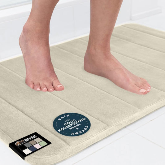 GORILLA GRIP Memory Foam Bath Mat, Soft Absorbent US Designed Bathroom Rug, Gripping Dots Machine Washable Bathmat, Cushioned Floor Mats, Shower Sink Rugs Room Décor Accessories, 42x24 Champagne
