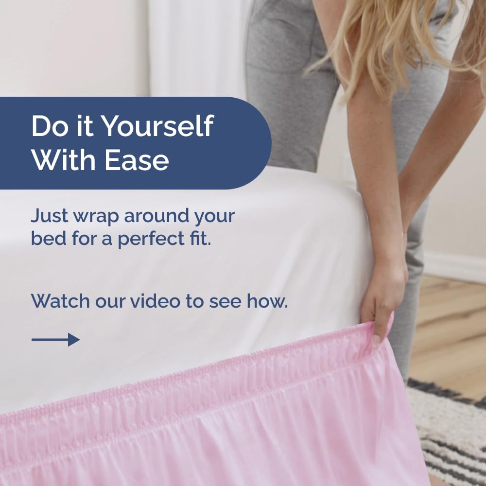 Wrap Around Dust Ruffle Bed Skirt - Light Pink - for King Size Beds with 15 Inch Drop - Elastic Strap - Adjustable Pleated Bedskirt with Brushed Fabric and Wrinkle Free - for Women, Men, Kids & Teens
