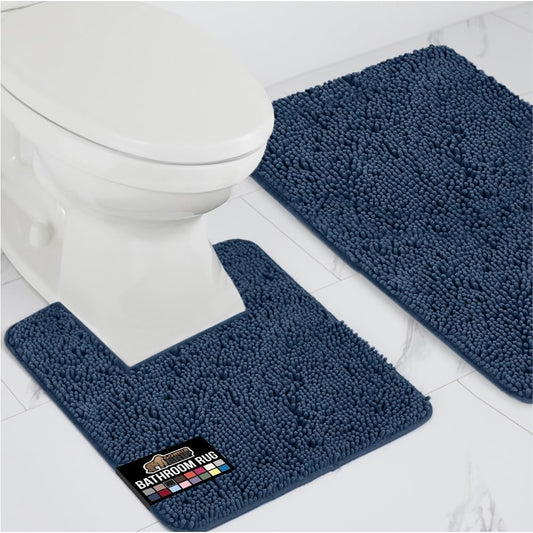 GORILLA GRIP Bathroom Rug Sets, Soft Chenille 2 Piece Area Rugs Set, Toilet Base Mat and 30x20 Carpet, Absorbent Microfiber Washable Mats Dry Quickly, Home Décor and Bath Room Accessories, Navy Blue