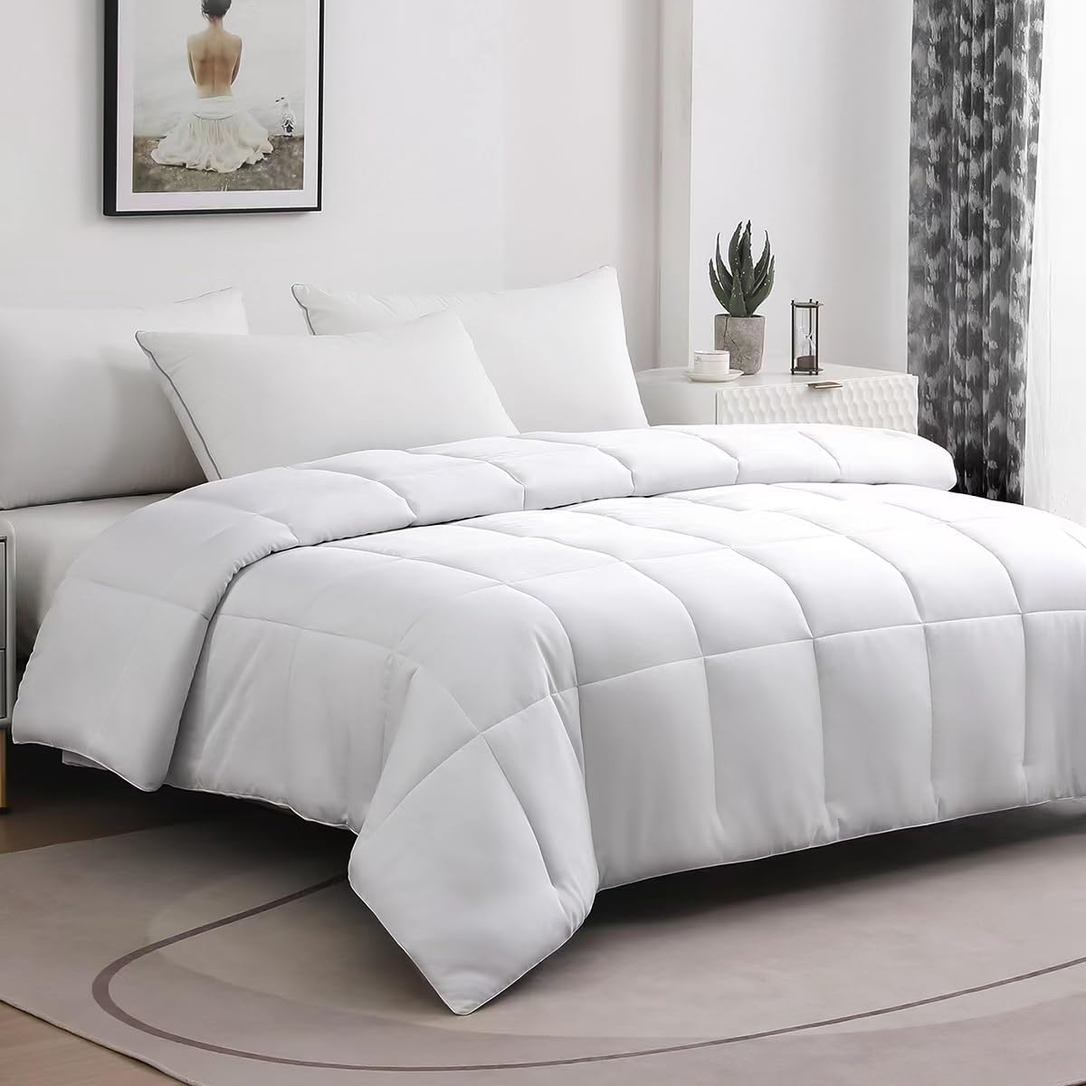 100% Viscose Made from Bamboo Comforter, Soft Lightweight Full Size Summer Cooling Comforter Down Alternative Duvet Insert ，8 Corner Tabs, Breathable Comforter for Hot Sleepers（White-Summer，86x82）