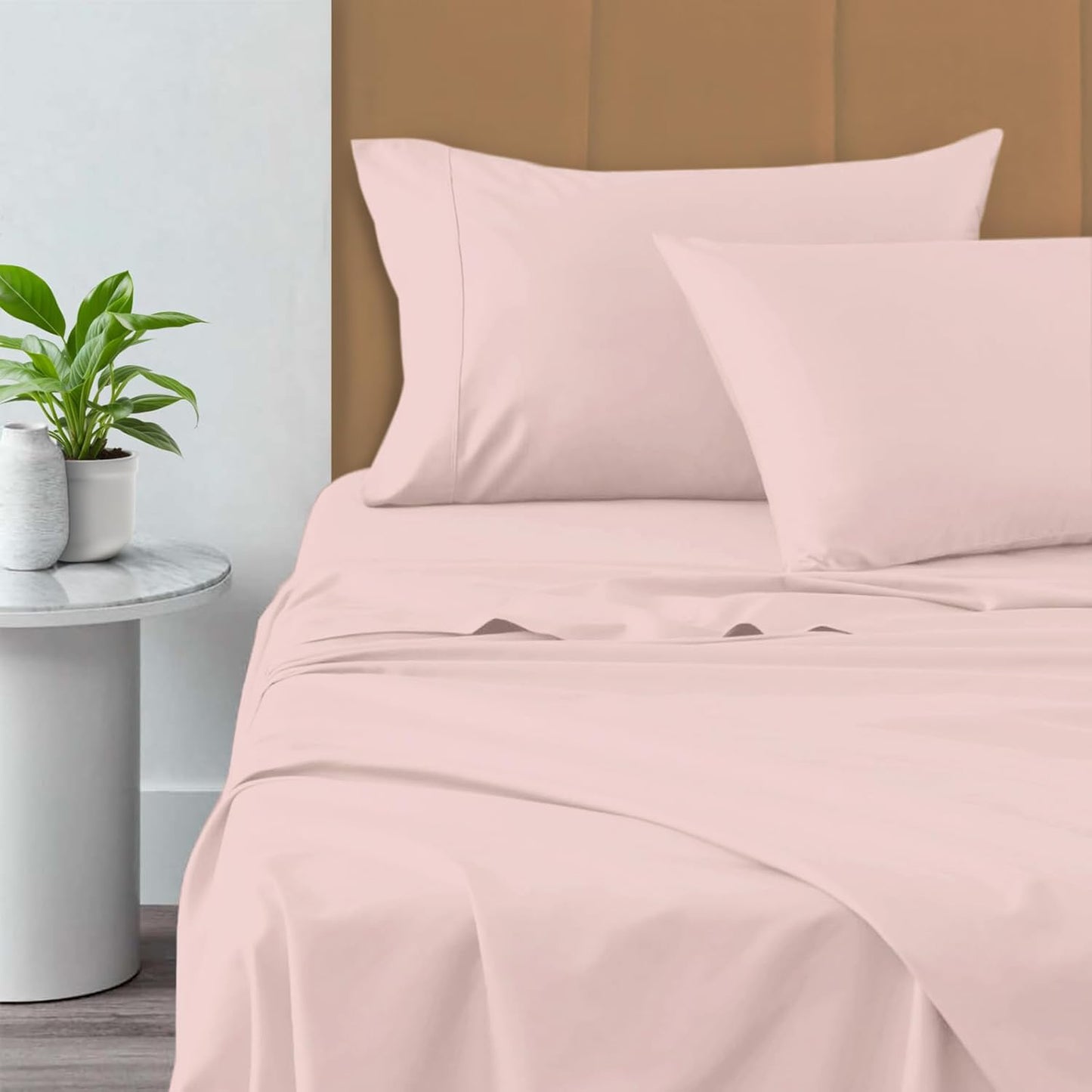 Pizuna Pure 100% Cotton Queen Size Sheets, 800 Thread Count Long Staple Cotton Crisp Sateen Sheets in Light Pink with 15in Deep Pocket