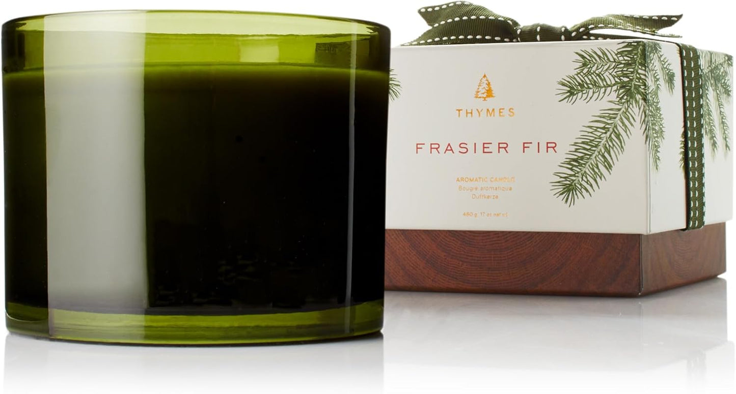 Thymes Frasier Fir Scented Candles for Home Decor – Green Heritage Holiday Candle – Notes of Siberian Fir Needles, Cedarwood & Sandalwood – Luxury Home Fragrance Gifts for Women & Men (3-Wick, 17 oz)