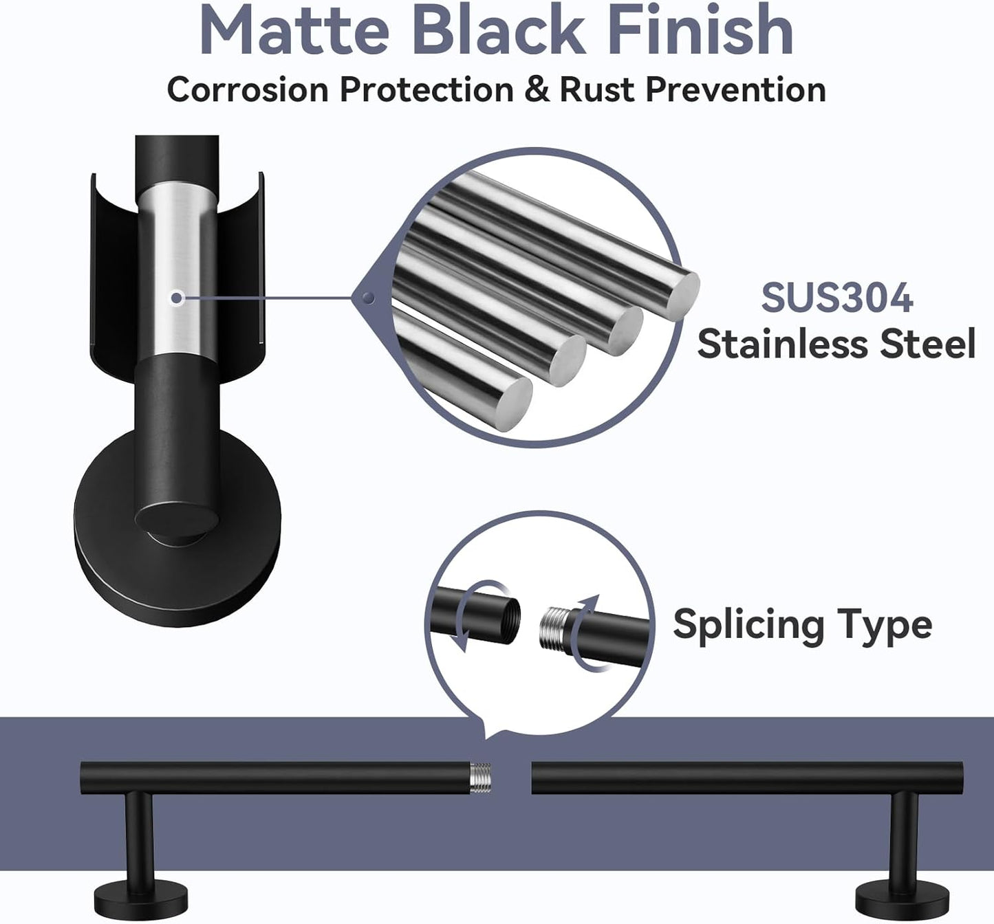 Matte Black Towel Bar Set, 18 Inch Bathroom Hardware Set, Wall Mounted Bathroom Towel Holder Set, Modern Bathroom Accessories, Durable SUS304 Stainless Steel, 4-Piece