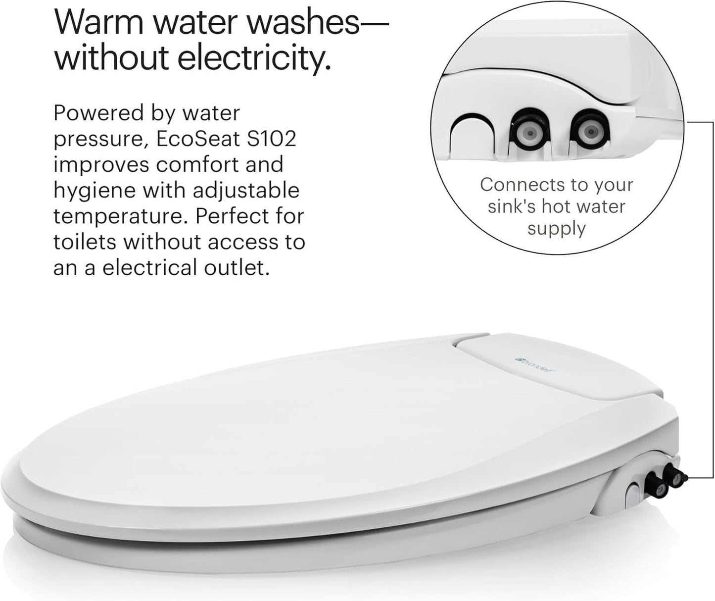 Brondell Bidet Toilet Seat, Non-Electric Swash Ecoseat, Fits Elongated Toilets, White - Dual Temperature, Dual Nozzle System - Bidet with Easy Installation