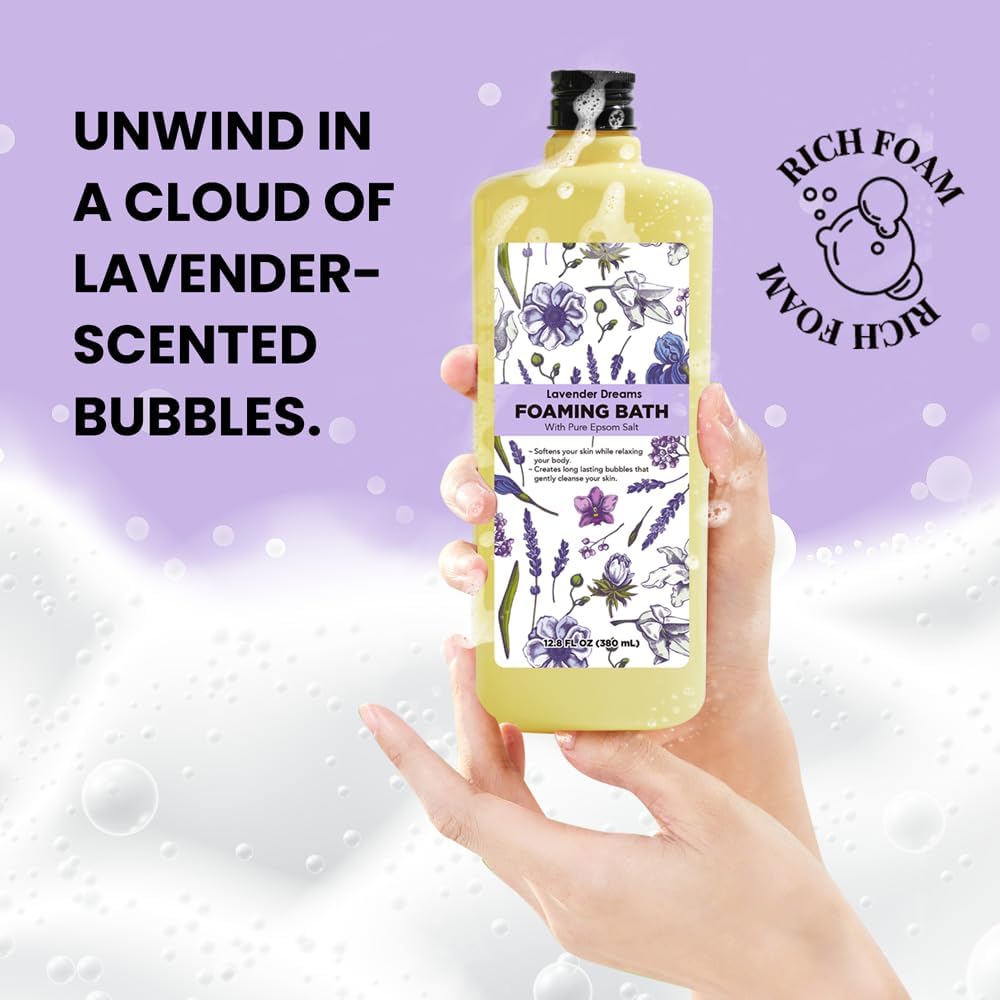 Bubble Bath for Women, Lavender Scented Bubble Bath Gifts Set, Foaming Bath Mother's Day Gifts for Mom, 51.2 fl oz (Pack of 4)