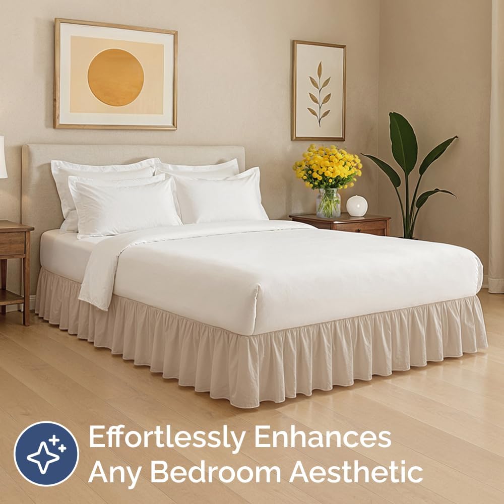 Bedskirt Full Size Ruffle - 18 inch Drop Dust Ruffle Bed Skirt with Platform - Ultra-Soft, Easy Fit, Premium Hotel Quality - Wrinkle, Fade & Shrink Resistant - for Women, Men, Kids and Teens - Cream