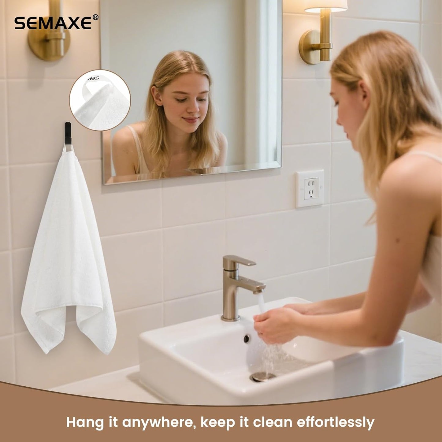 SEMAXE 100% Cotton Hand Towel for Bathroom, White Hand Towels with Hanging Loops, Hotel Spa Quality Absorbent Towels, 27" L x 16" W, 4 Pack Hand Towels, Gift Box Packaging