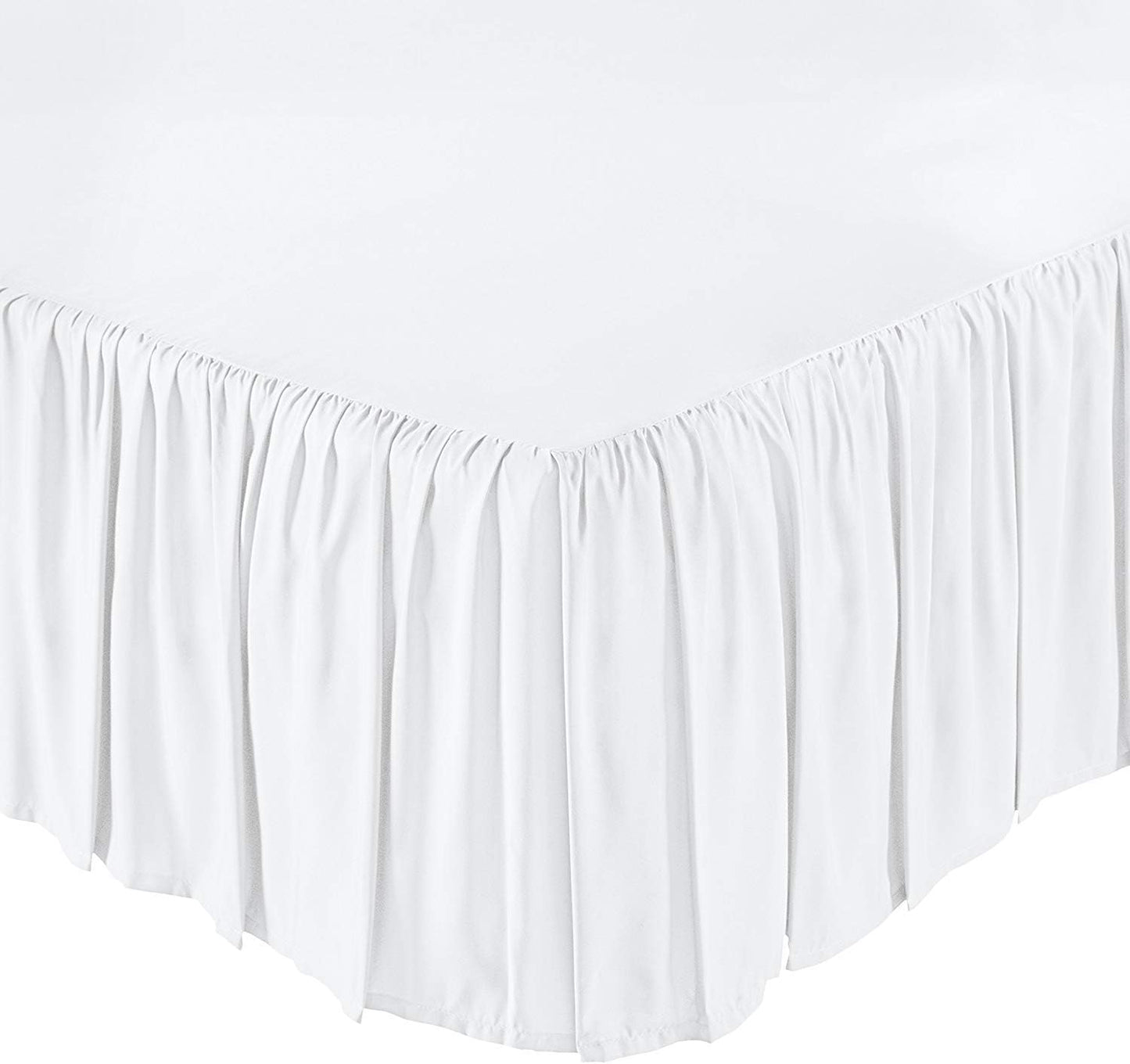KRISHNA Ruffled Bed Skirt with Split Corners Full, 100% Microfiber Hotel Quality, 24 Inch Drop Dust Ruffle Gathered Bedskirt with Platform, 54" x 75", White