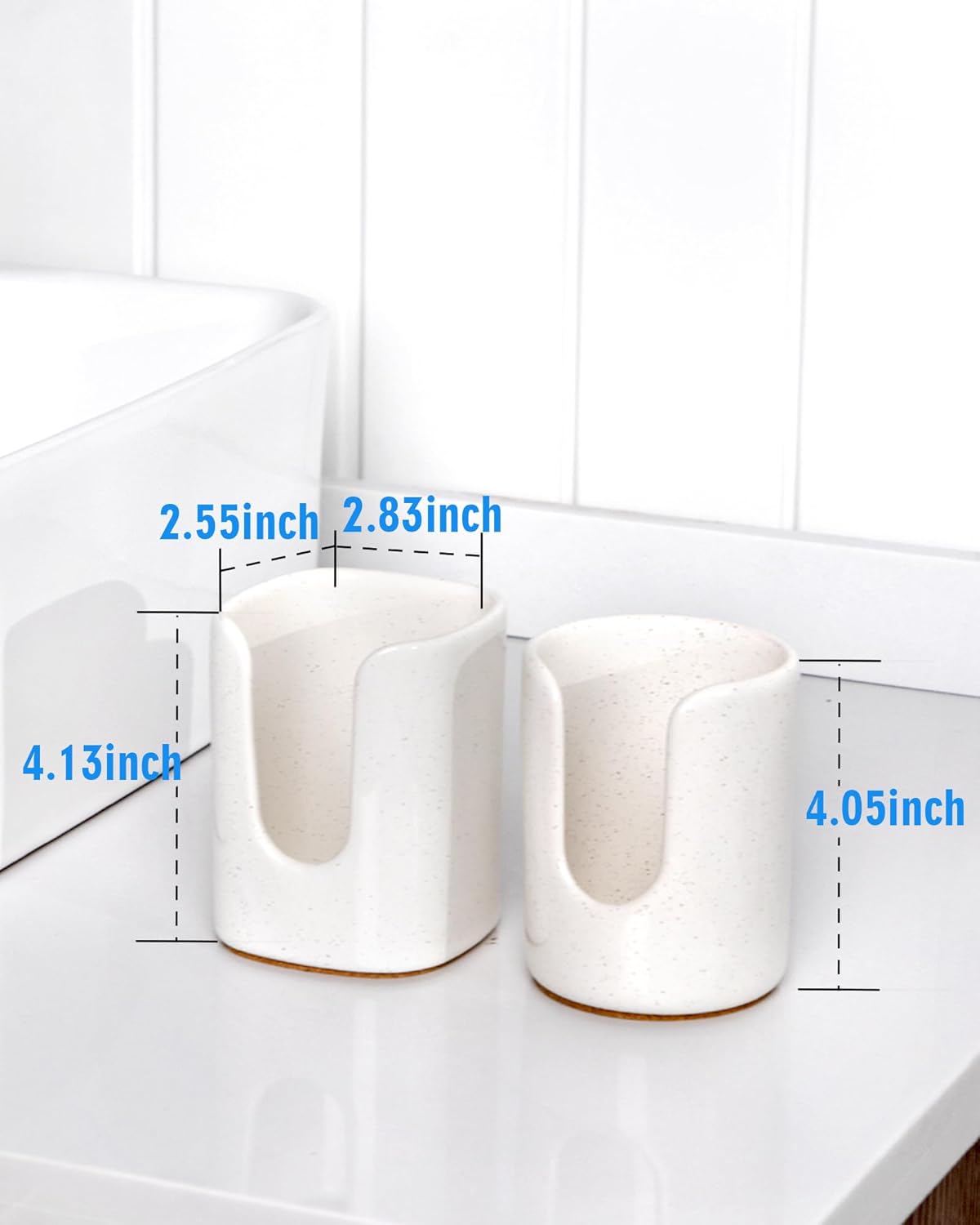 5 oz Square Ceramic Bathroom Cup Dispenser for Kids and Pregnancy - Disposable Paper Cup Holder for Mouthwash Cups on Bathroom Vanity Countertop (1 Pack, Off- White)