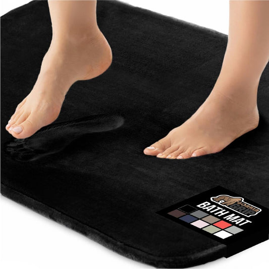 GORILLA GRIP Memory Foam Bath Mat, Soft Absorbent Velvet Bathroom Mats, Durable Dots on Underside, Machine Washable Bathmat, Carpet Rug Room Decor for Shower Tub Floor RV, 48x24 Rugs, Black