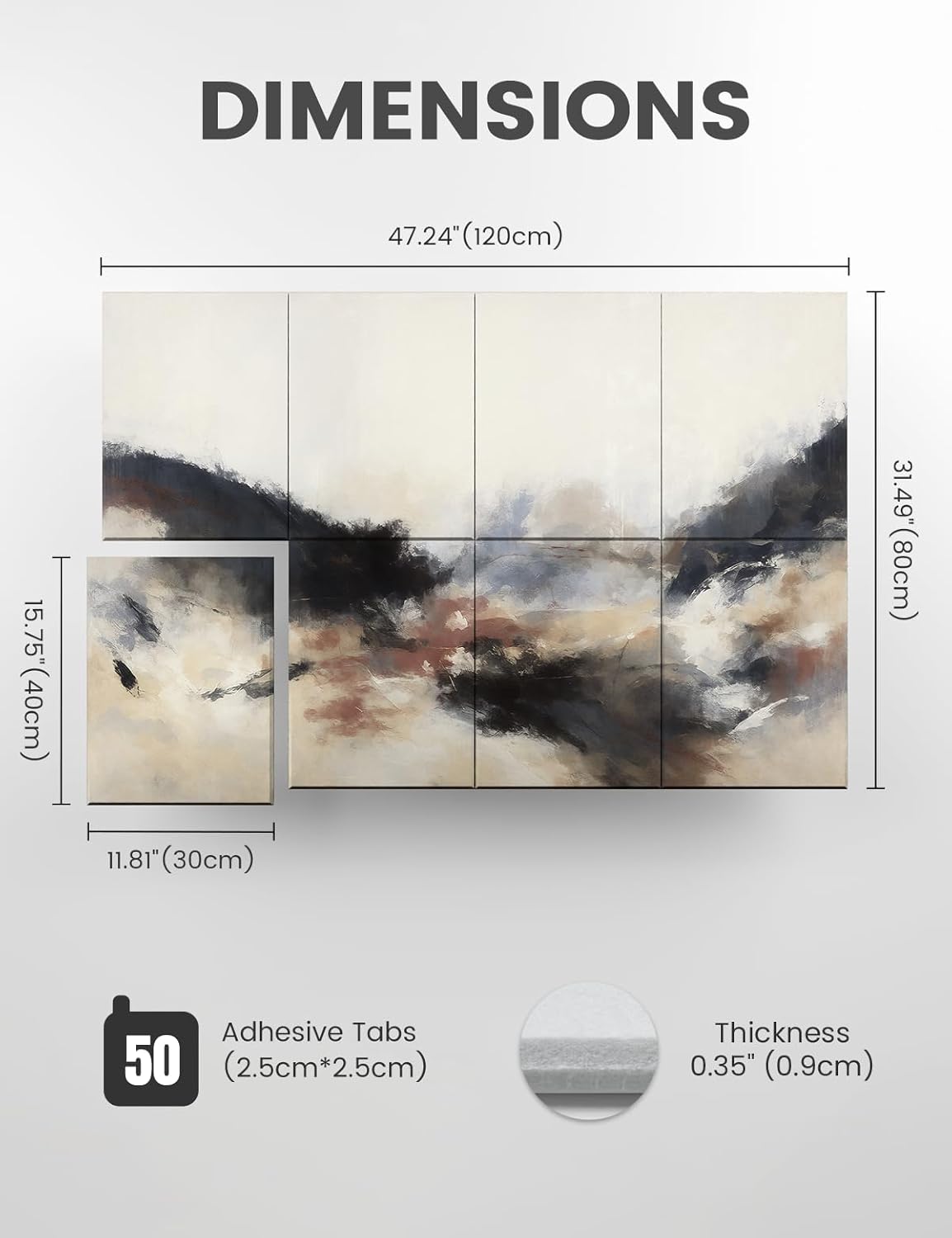 Wall Art Acoustic Panels,47''X31''Soundproof Wall Panels-8-Pack with 50 Adhesive Tabs, Decorative Sound Absorbing Panels for Living Room and Recording Studio, Offices-Silent Fjord