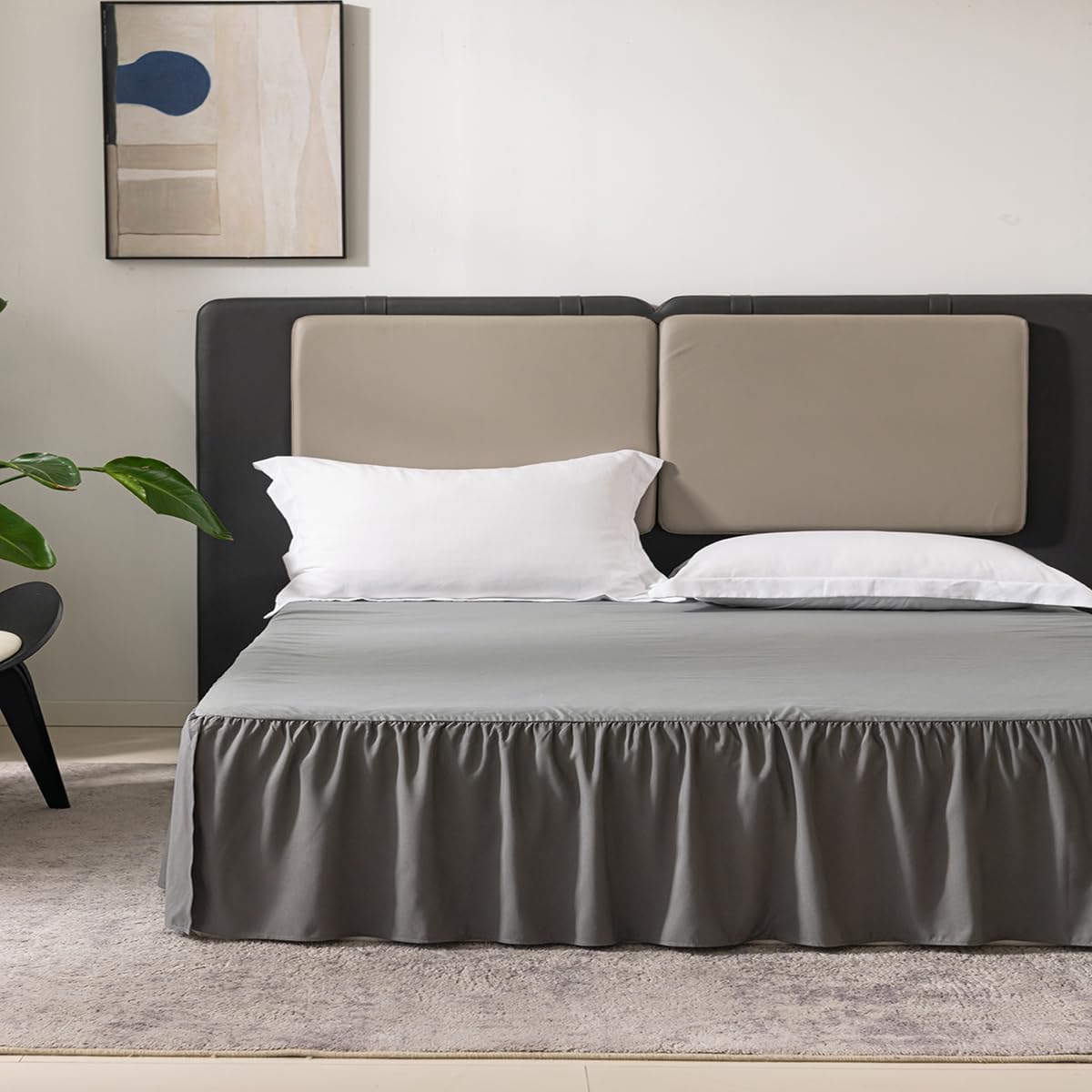 TSUTOMI Bed Skirt King Size Ruffled Bed Skirt with Split Corners, 18 Inch Drop Dust Ruffle Bed Skirts with Platform, Gathered Style, 100% Microfiber, Grey