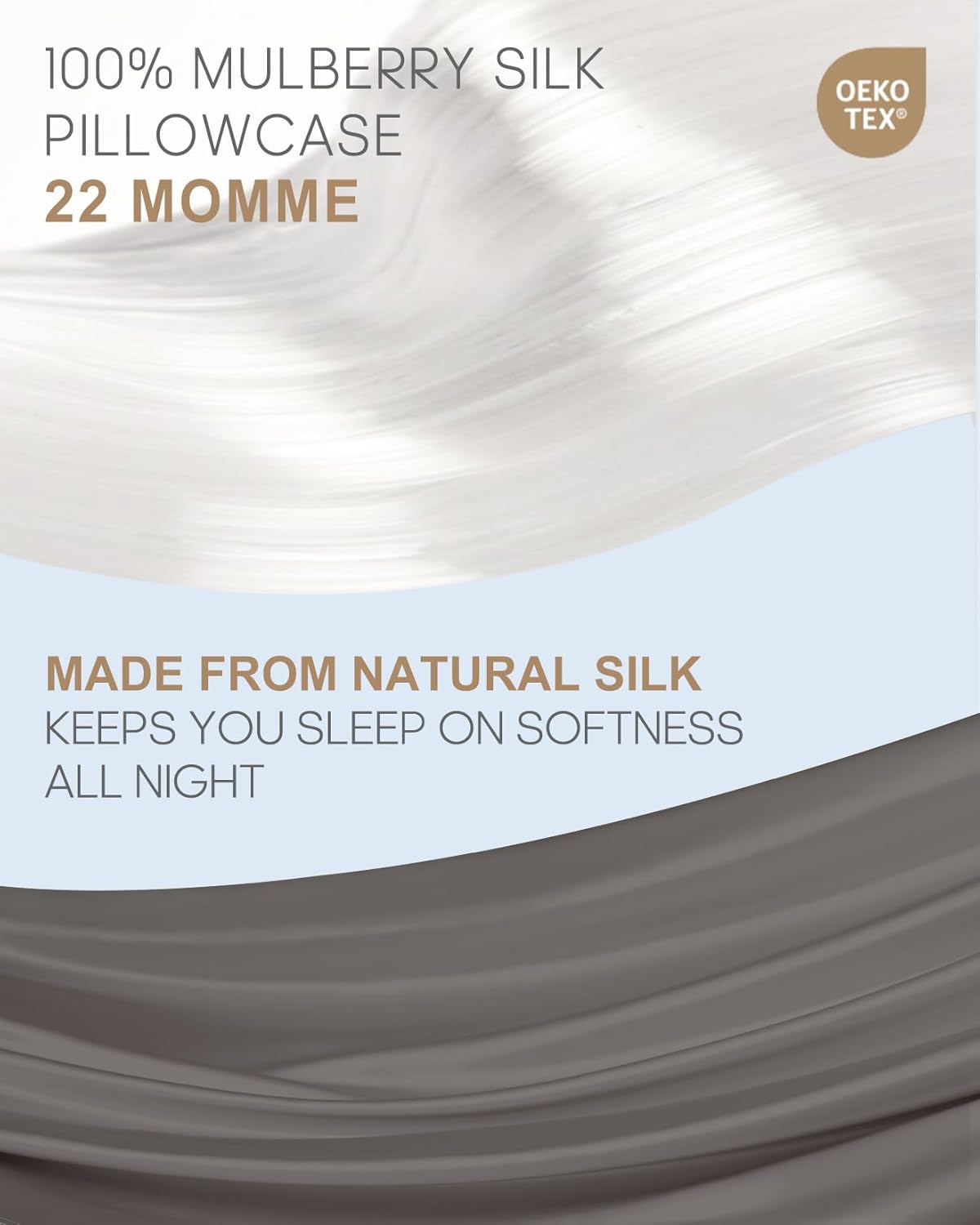 THXSILK Set of 2 Silk Pillowcases - 100% Pure Mulberry Silk - 22 Momme 6A+ High-Grade Fibers - Silk Pillowcases for Hair & Skin - King Size Pillow Case with Hidden Zipper - Dark Grey