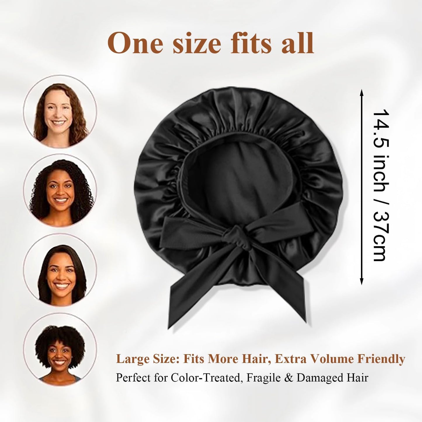 Satin Bonnet for Sleeping Women, Large Hair Bonnet Sleep Cap with Tie Band, Double Layer Hair Wrap for Curly Natural Hair