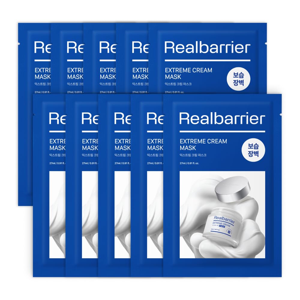 Real Barrier | Extreme Cream Face Sheet Mask | Skin Barrier Repair | Face Masks Skincare | Moisturizing & Hydrating for Dry and Sensitive Facial Types | Facial Moisturizer | Korean Mask | 10 Sheets