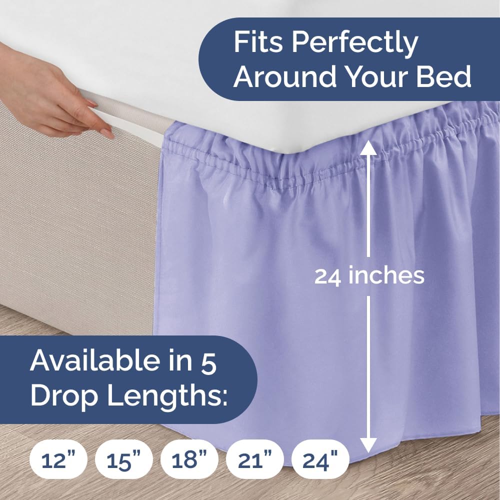 Wrap Around Dust Ruffle Bed Skirt - Lavender - for King Size Beds with 24 Inch Drop - Easy Fit Elastic Strap - Adjustable Pleated Bedskirt w/Brushed Fabric Wrinkle Free - for Women, Men, Kids & Teens
