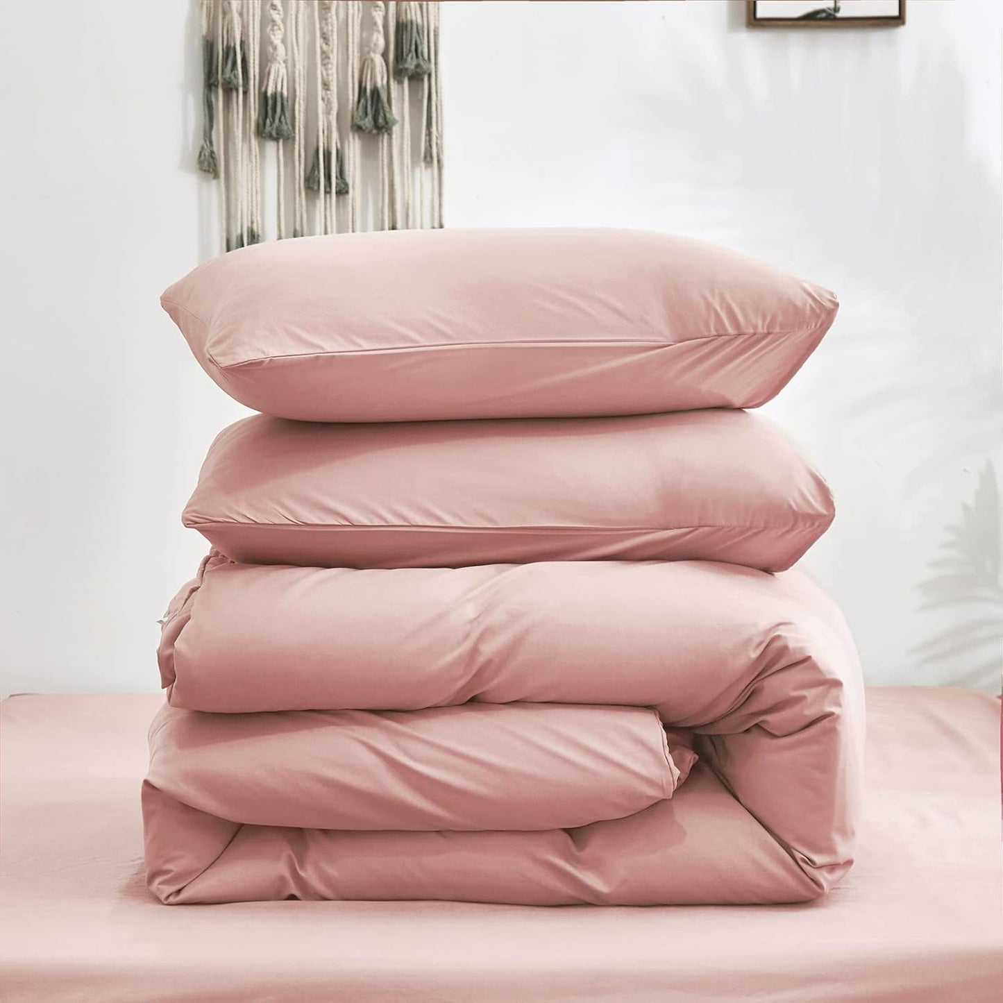 Cottonight Pink Comforter Set Twin Blush Pink Bedding Set Full Pale Pink Quilts Blanket Solid Color Soft Breathable Dusty Rose Comforter Set for Women Girls Twin Bed